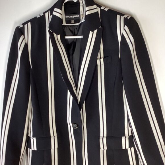Karl Lagerfeld‎  Paris Balance-Stripe Blazer button down Black & White Size  10 - Picture 4 of 16